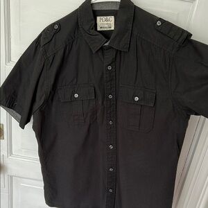 PD&C Black Casual Button Down Shirt with Short Sleeves